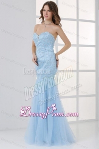 Mermaid Sweetheart Floor-length Light Blue Prom Dress with Beading