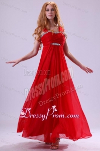 Red Empire Beading Straps Ankle-length Chiffon Prom Dress