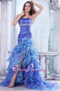 Strapless Beading and Ruffles Layered Mermaid Purple and Blue Prom Dress