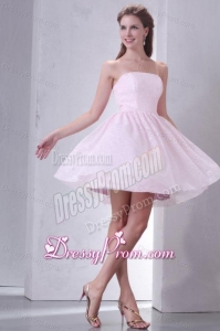 Baby Pink A-line Strapless Prom Dress with Mini-length