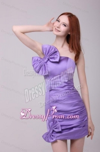 Column Lavender Strapless Bows Mini-length Prom Dress