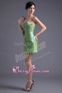 Green Column Sweetheart Mini-length Taffeta Ruching Prom Dress