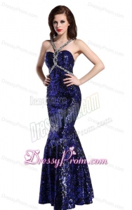 Mermaid Straps Sequins Beading Floor-length Purple Prom Dress