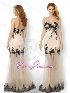 2016 Popular Tulle Column Applique Dama Dress in Champagne