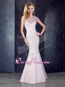 2016 See Through Back Beaded Mermaid Champagne Dama Dress in Satin