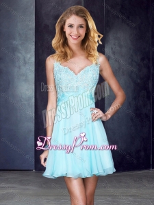 2016 Simple Straps Backless Beaded and Applique Prom Dress in Light Blue