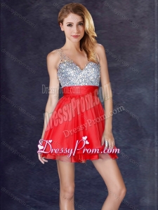 2016 Best Selling Backless Sequined Short Christmas Party Dress in Red