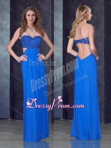 2016 Empire Sweetheart Backless Blue Christmas Party Dress with Beading and Appliques