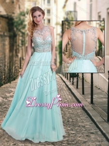 2016 Latest See Through Scoop Beaded Christmas Party Dress in Aqua Blue