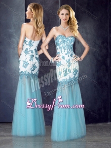 2016 Clearance Column Applique Aqua Blue Prom Dress in Tulle