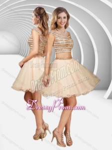 2016 Clearance Off the Shoulder A Line Sequined Prom Dress in Champagne