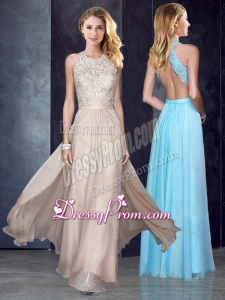 2016 Clearance Scoop Criss Cross Applique Prom Dress in Champagne