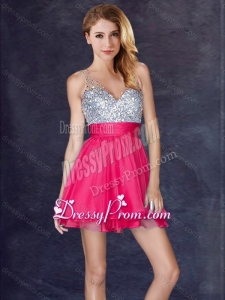 2016 Clearance Sequined Backless Short Prom Dress in Hot Pink