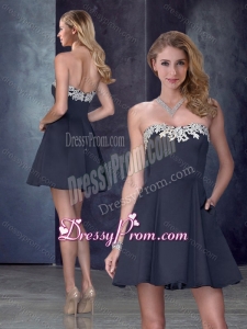 2016 Clearance Strapless Satin Applique Short Prom Dress in Black