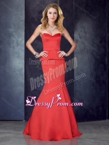 2016 Mermaid Sweetheart Satin Red Clearance Prom Dress with Brush Train