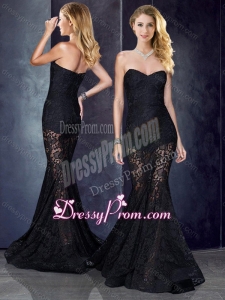 2016 Short Inside Long Outside Mermaid Black Clearance Prom Dress in Lace