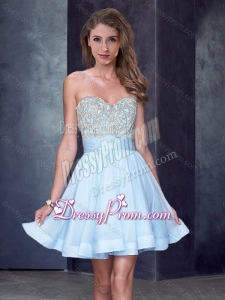 2016 New Style Beaded Sweetheart Short Quinceanera Dama Dresses in Light Blue