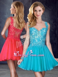 2016 New Style Straps Short Teal Quinceanera Dama Dresses with Appliques