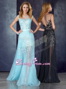 2016 Short Inside Long Outside Bateau Light Blue Quinceanera Dama Dresses with Appliques