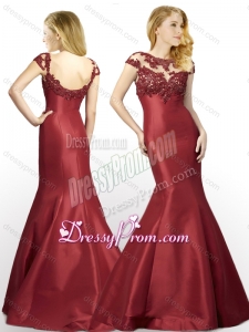 2016 New Arrivals Applique Mermaid Brush Train Satin Quinceanera Dama Dresses in Wine Red