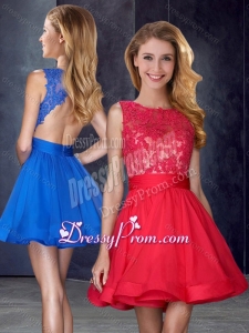2016 Simple Scoop Backless Red Prom Dress with Appliques and Belt