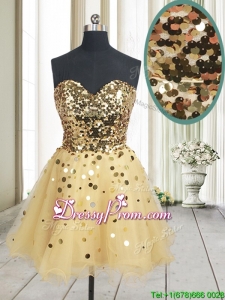 Best Selling Sequined Bodice Zipper Up Organza Prom Dress in Champagne
