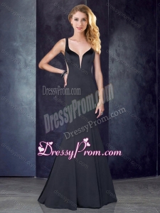 2016 Mermaid Straps Satin Black Vintage Prom Dress with See Through Back