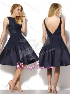 2016 Vintage A Line Applique Backless Black Prom Dress in Taffeta