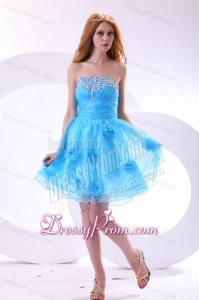 Aqua Blue Prom Dress with Strapless Beaded and Flowers