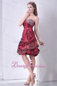 Burgundy A-line Strapless Prom Dress with Beading and Pick-ups
