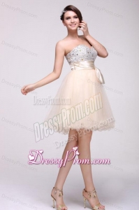 Champagne A-line Sweetheart Beaded Knee-length Prom Dress