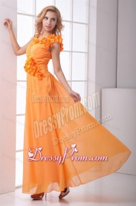 Cheap Empire V-neck Ruching Ankle-length Orange Chiffon Prom Dress