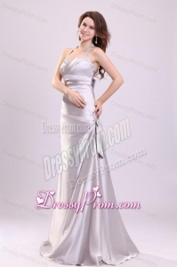 Column Gray Ruching Beading Halter Top Floor-length Prom Dress