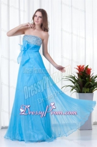 Elegant Empire Strapless Beading Chiffon Aqua Blue Floor-length 2014 Prom Dress