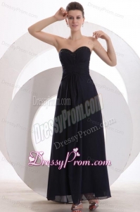 Beaded Decorate Brust Sweetheart Chiffon Black Ankle-length Prom Dress