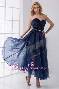 Empire Sweetheart Beading Ankle length Chiffon Navy Blue Prom Dress