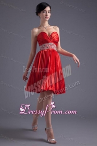 Red Princess Sweetheart Beading Taffeta Knee-length Prom Dress