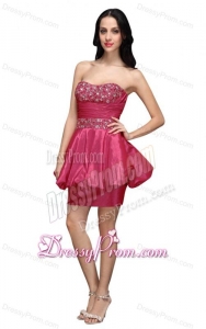 Column Hot Pink Strapless Beading Mini-length Prom Dress