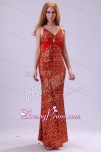 Sexy Column Straps Floor-length Red Sequins Prom Dress with Paillette