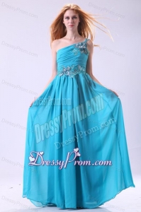 Blue Empire Appliques One Shoulder Beading Chiffon 2014 Prom Dress