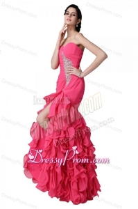 Mermaid Sweetheart Beading Ruffles Coral Red Prom Dress