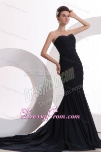Mermaid Sweetheart Black Chiffon Beaded Decorate Prom Dress for Women