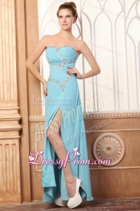 Sweetheart Light Blue Beading and High Silt Prom Dress with Chiffon