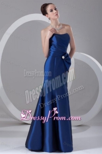 Column Blue Strapless Floor-length Taffeta Ruching Prom Dress