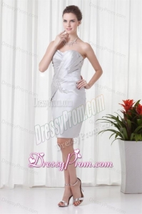 Silver Column Sweetheart Short Prom Dress with Beading and Ruching