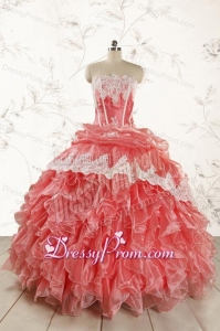 2015 Fashionable Strapless Watermelon Quinceanera Dresses