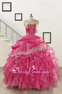 2015 Pretty Appliques and Ruffles Quinceanera Gowns in Hot Pink