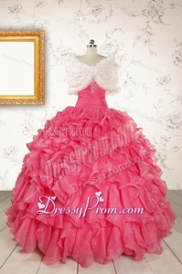 2015 Pretty Beading and Ruffles Hot Pink Quinceanera Dresses with Strapless