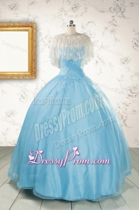 2015 Puffy Beading Baby Blue Quinceanera Dress with Wraps