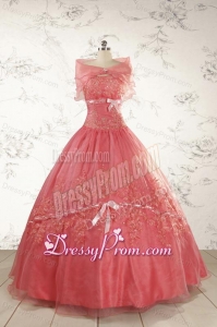 Watermelon Cheap Appliques Quinceanera Dresses for 2015